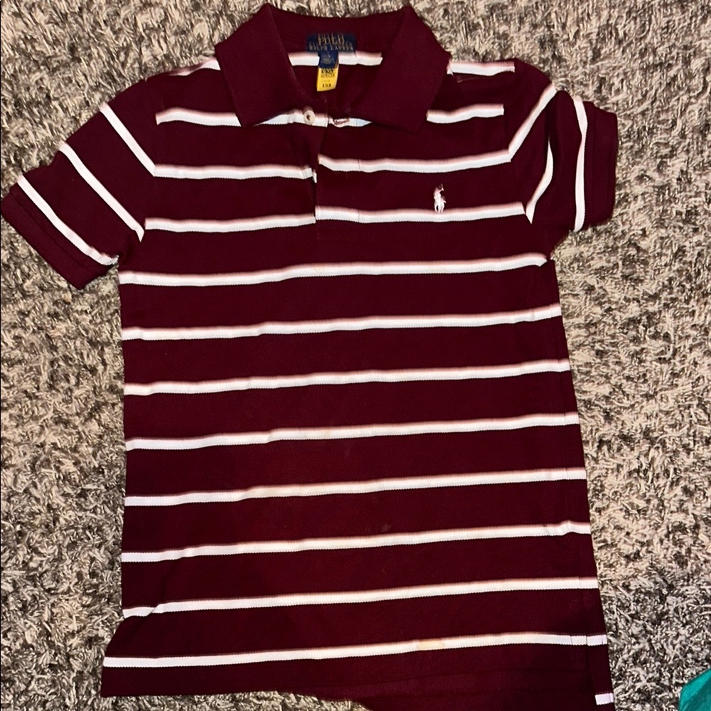 Polo by Ralph Lauren Maroon and White Striped Polo Shirt